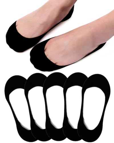 Blu Ninfee No Show Socks Women, Ladies Invisible Multipack Cotton Footsies Shoe Socks 3-5, Low Cut Liner Boat Loafer Sock for Summer Black 5 Pairs