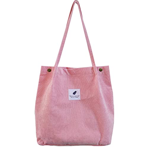 Yiwaxice Sac fourre-tout en velours côtelé pour femme avec poche intérieure, rose Cover