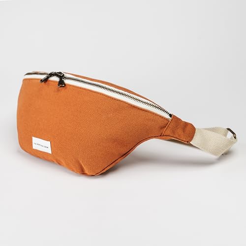 Image of The Peacock Crew Canvas Crossbody Sling Bag for Men & Women - Adjustable Strap, Dual Zippers Left /Right Handed, Secure Everyday Travel Fanny Pack Shoulder Pouch, Trekker Brown Camel, 14.5 x 6.3 x 3.6