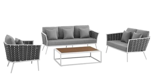 Image of 6 Seater Contemporary Rope Sofa with Comfortable Cushions for Ultimate Relaxation | UV-Resistant, Water-Resistant, and Fade-Proof Outdoor Sofa Set (Grey)