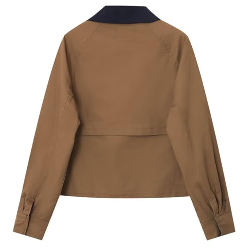 Women's Cropped Barn Jacket Corduroy Collar Zip Up Utility Coat Cargo Jacket Outwear with Pockets2