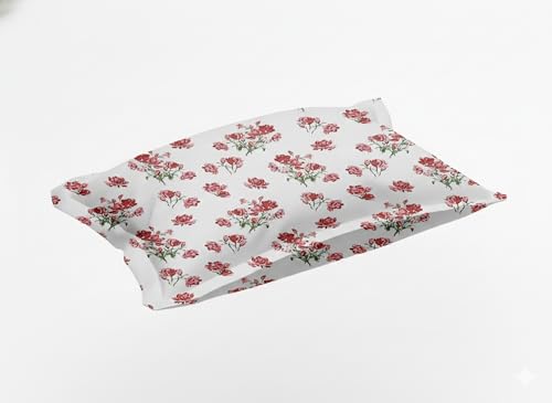 Image of 240 TC Soft Ezyption Floral Single Bed Sheet Cotton - Single bedsheet with 1 Pillow Cover Hypoallergenic, Brethable, (Size- 60 x 90 Inch | Red White