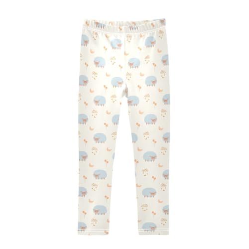 Light Blue Sheep Girls Leggings,Workout Leggings for Girls Toddler Athletic Legging Size for 3-10T