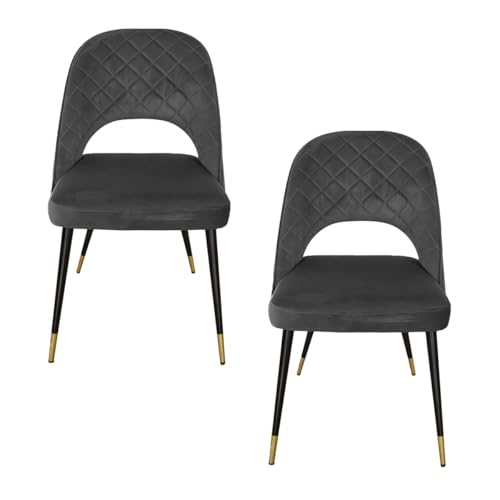 La Mejor Recopilación de Rombos de Colores comprados en linea. 48 GRAVITA Set 2 Sillas para Comedor, en Velvet/Terciopelo, con o sin Descansabrazos y Patas de Metal Color Negro, Diseño Moderno en Rombos o Puntos. (Sin Descansabrazos, Gris)