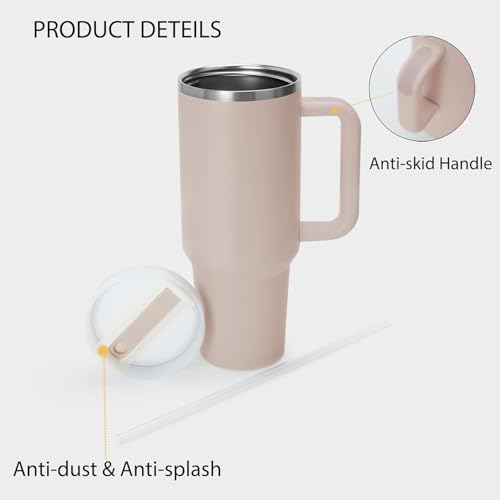 Image of Stainless Steel Tumbler with Handle & Straw Lid, Vacuum Insulated Travel Mug for Hot & Cold Drinks, Water, Coffee, Smoothie, Gift Cup for Women & Men