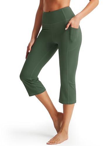 Libin Leggings Deportivos Mujer Push Up para Verano Corto (Suave, Cintura Alta, Ejercicio, con Bolsillos) Pantalones Deporte Piratas para Yoga Running Transpirable y Mallas, Verde XS