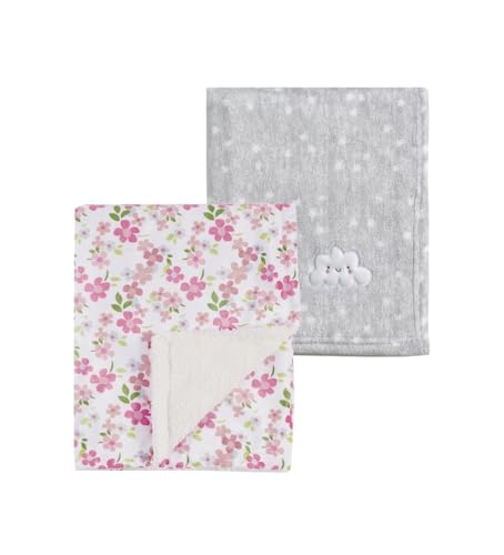Image of CREVENT 2Pcs 30''X40'' Cute Cozy Fluffy Warm Baby Blankets for Infants Toddlers' Bedding Crib Cot Stroller - Grey Cloud + Minky Wildflower