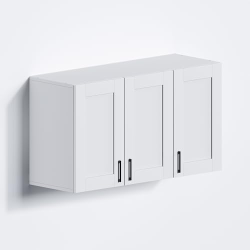 Image of White Laundry Room Cabinets and Storage with 3 Doors and Utility Adjustable Shelf,Gabinetes Para Cocina Cupboard Kitchen Organizers and Storage Pantry Wall Mounted 12.4 inchD x 35.4 inchW x 19.7 inchH