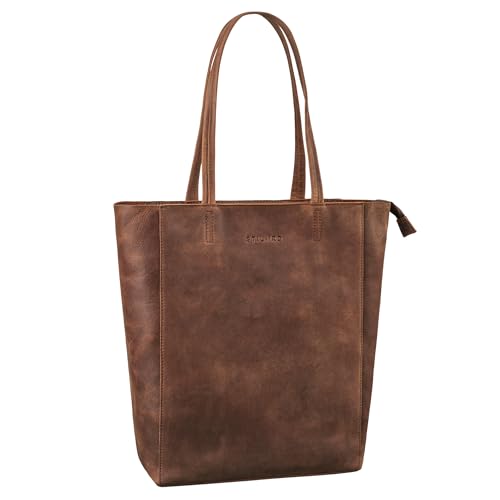 STILORD 'Chelsea' Vintage Tote Bag Piel Bolso Mujer Grande Bolso de Hombro Cuero Genuino Bolsa Bandolera Suave Shopper Mujeres XXL Hobo Bag, Color:roble - marrón