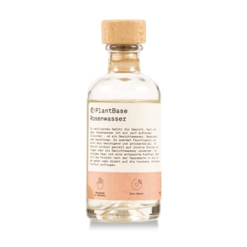 PlantBase Rosenwasser Bio 100ml | Als Gesichtswasser oder für Haut und Haare geeignet | Feuchtigkeitsspendend & Gesichtspflege | Aus natürlichen Inhaltsstoffen | Handgemacht & Made in Germany Cover