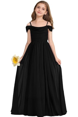 LTW Ruffles Junior Bridesmaid Dresses Chiffon Flower Girl Dress Girls Spaghetti Straps Party Pageant Gown Off-Shoulder