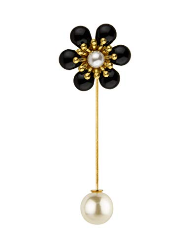 Knighthood Flower with Pearl Tip Lapel Pin Badge Coat Suit Wedding Gift Party Shirt Collar Accessories Brooch for Men (Black)