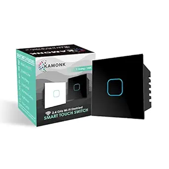 KAMONK Smart Touch Switch 1 Gang 24A, Wi-Fi Enabled, No Additional Hubs, No Automation related Wiring, Compatible with Amazon Alexa and Google Assistant, Add shortcuts to Siri & Kamonk App (Black)