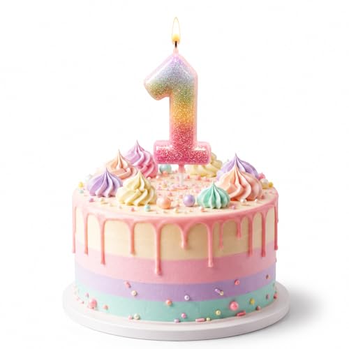 Image of Wanna Party Glitter Colorful 1st Birthday Candle, Number 1 Cake Candle Cake Toppers for Girl Women, Glitter Colorful Themed Party Decorations Supplies Birthday Gifts