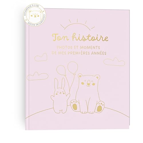 HuBorns - Livre de Naissance Bébé pour Coller des Photos et Écrire avec plus de 50 Pages et Autocollants, Album Photo Bebe de Première Année jusqu'à ses...