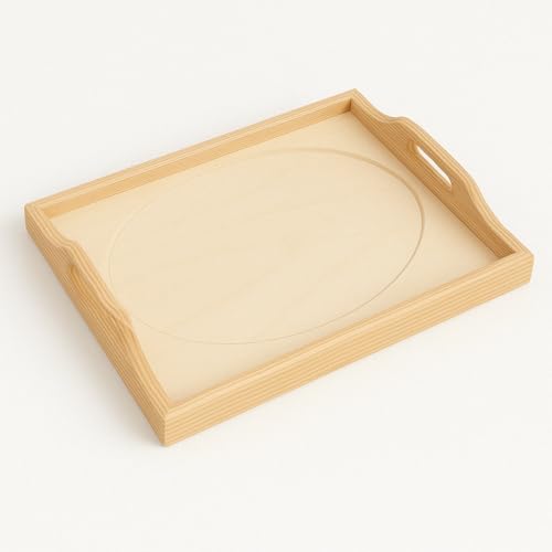 Bandeja Cristal para labores. Interior Ovalado. En Madera en Crudo, para Pintar. Medida Exterior (Ancho/Fondo/Alto): 43 * 33 * 7 cms. Medida Interior passepartout 33 * 23 cms