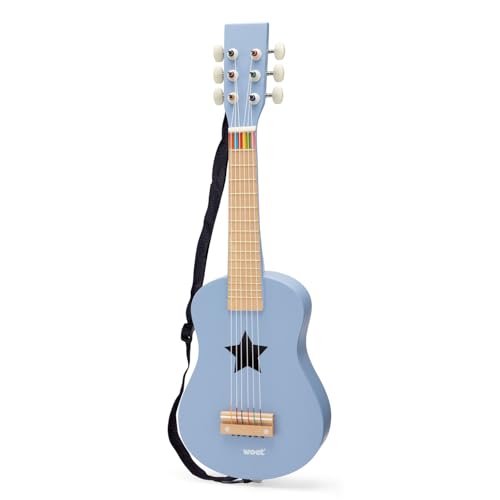 Guitarra de juguete de madera azul Woet con 6 cuerdas de nailon para niños desde 3 años 3