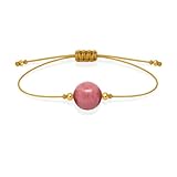 Pulsera Rodonita Rosa Natural – Amor & Armonía Interior | Joyería Hecha a Mano en España | Oro 18k Chapado | Hilo Color Dorado | Ajustable Unisex | Regalo Elegante