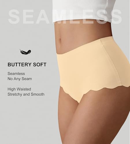 Image of SHARICCA Seamless High Waisted Underwear for Women Cheeky Underwear Wave Edge No Show Bikini Panties Ribbed Panties Pack