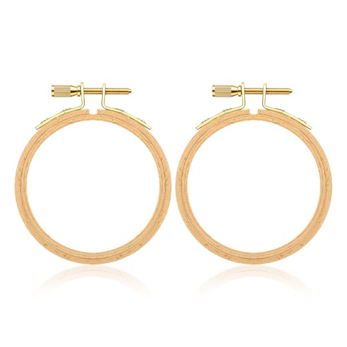 Nogeqi Juego de 2 marcos de bordado de madera de 7,5 cm, mini bastidores de bordado con tornillos de latón, aro de punto de cruz, aro redondo para trabajos de aguja, manualidades, costura, obras de