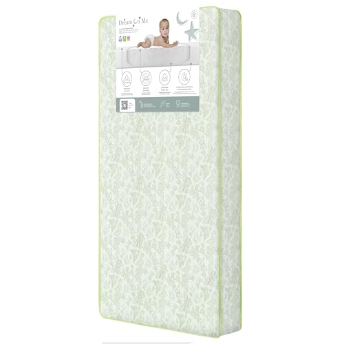 Dream On Me Little Butterflies 6 Inch 2 in 1 Fiber Core Crib and Toddler Bed Mattress|Extra Firm|6” Fiber Core|Lightweight|Waterproof Cover|15 year warranty|Reversible Design|Infant and Toddler Use