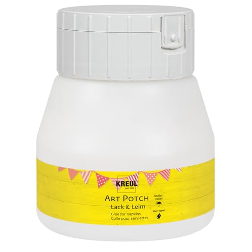 KREUL 49252 - Art Potch Lack und Leim transparent 250 ml Serviettentechnik- und Dekokleber auf Wasserbasis für Holz Keramik Stein und Karton