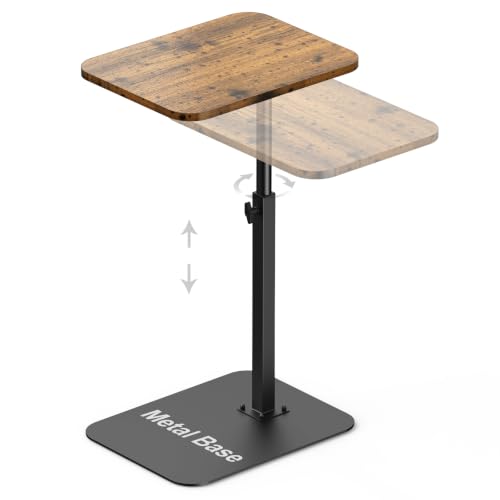 Image of Side Table Sofa Table Tray for Couch 360 Rotating Adjustable Height Table, Sofa Bed Bathroom Study TV Tray C Shaped End Table Food Snack Trays for Eating (Brown)