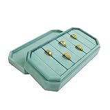SCIKHEFT Caja organizadora de anillos grande de terciopelo con 7 ranuras con tapa para aretes y anillos (verde esmeralda)