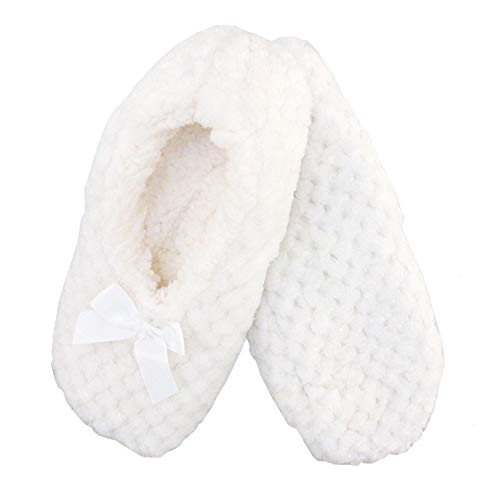 Adult Super Soft Warm Cozy Fuzzy Soft Touch Sleeper Slippers Non-Slip Lined Socks – White – Large (UK Size 6-7)