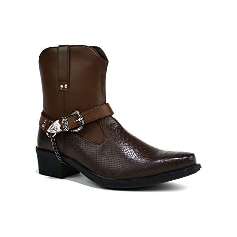 Men's New Smart Chain Buckle Cuban Heel Cowboy Boots 6-12 UK Size Cover