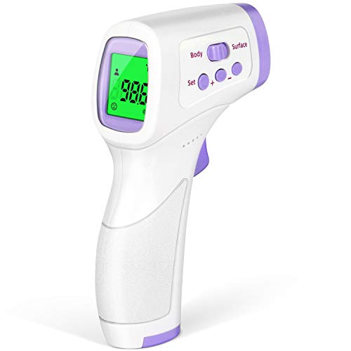 Digital Thermometer, No Touch Thermometer for Adult, Kids, Baby, Forehead Thermometer 3 in 1 Digital LCD Display Fever Alarm & Memory Function for Face, Ear, Body, Surface