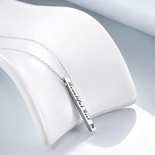 925 Sterling Silver Vertical Bar Necklace Engraved Message Inspirational Jewelry Gifts for Women3