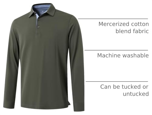Image of Men's Business Long and Short Sleeve Polo Shirts Mercerized Cotton Blend Casual Stylish Collared Shirts