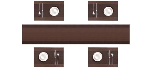 Image of Dining Table Placemats & Runner Set - Heat Resistant, Washable & Stain Resistant Woven Vinyl Mats | Table Runner & 4 Placemats Set for Stylish Dining (45x30 cm Placemats, 180x30 cm Runner)