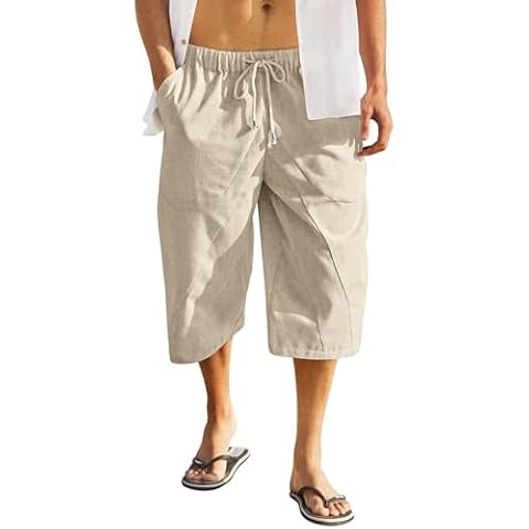 COOFANDY Men's Cotton Linen Capri Trousers Cover