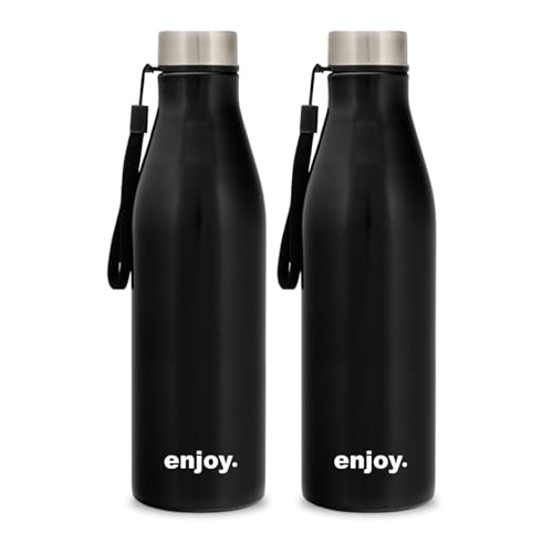 Image of Clay Craft VACBOTT Bingo Single Walled Non Insulated Water Bottle-1200ML, 2-Piece(Black) Leak Proof | Easy Grip |Easy To Carry| Gym Bottle | Home | Kitchen | Hiking | Treking Bottle | Travel Bottle