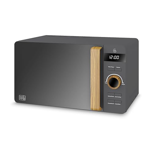 Swan SM22036LGRYN Nordic Digital Microwave with 6 Power Settings, 60 Minute Timer, LED Display and Defrost Mode, 20L, 800W, Grey, Model and Color May Vary