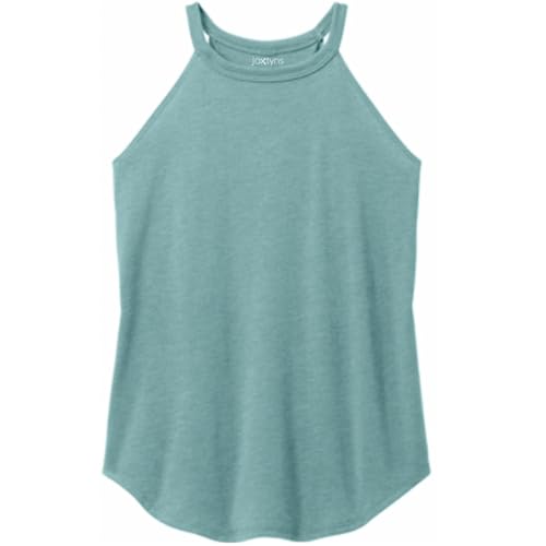 Jaxtyns Ladies Rocker Tank | Womens High Neck Tank | Workout Causal Tank Top - Heathered Eucalyptus - M, Medium