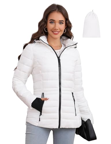 SLOWTOWN Women’s Lightweight Puffer Jacket Packable Hooded Puffer Jacket Winter Puffy Coat
