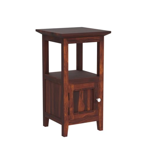Image of STRATA FURNITURE Solid Sheesham Wood Kemfert Side Table with 1 Door Compartment | Space-Saving Wooden Bedside Table Furniture | Nightstand for Living Room Home (Honey Finish)