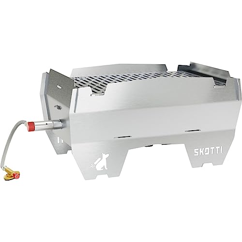 SKOTTI Barbacoa de Gas, Parrilla Plegable Pequeña y Portátil para Camping con Cartuchos de Gas, Ideal para camping, festivales o balcones, Hornillo enchufable para asar y cocinar a la parrilla