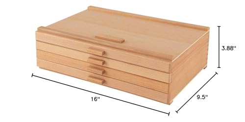 Cezanne Creative Mark Pastel Storage Box, 4-Drawer Wooden Art & Craft Supplies Organizer, Birch Wood, Brown