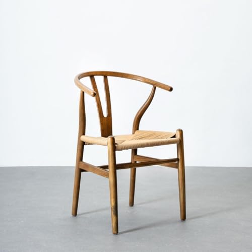LOLAhome - Silla de Comedor Ming de Madera de Olmo Color marrón Oscuro con Asiento de Cuerda de Fibra de Papel en Tono Natural