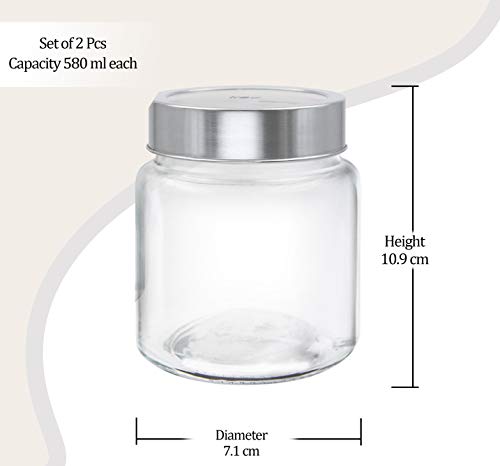 Image of Treo By Milton Radius Glass Jar, Set of 2, 580 ml Each, Transparent | Storage Jar | Multipurpise Jar | Modular Kitchen