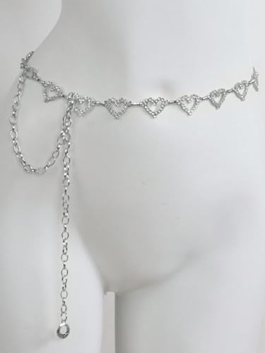 Fashionable Heart Shaped Rhinestone Waist Chain Metal Braided Belt For Women Summer Dresses Halloween Valentine's Day3