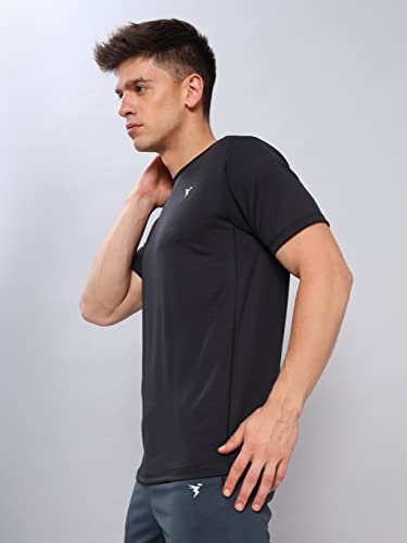 Image of TECHNOSPORT Men's Slim Fit Polyester Activewear Sports T-Shirt with Moisture-Wicking Comfort for Workout, Running & Gym
