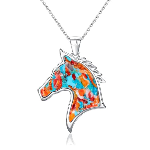 Image of AIBAO Sterling Silver Turquoise Horse /Snake Pendant Necklaces for Women | 11-20 Ct Large Horse / Snake Turquoise Boho Necklaces for Women Men Southwestern Jewelry