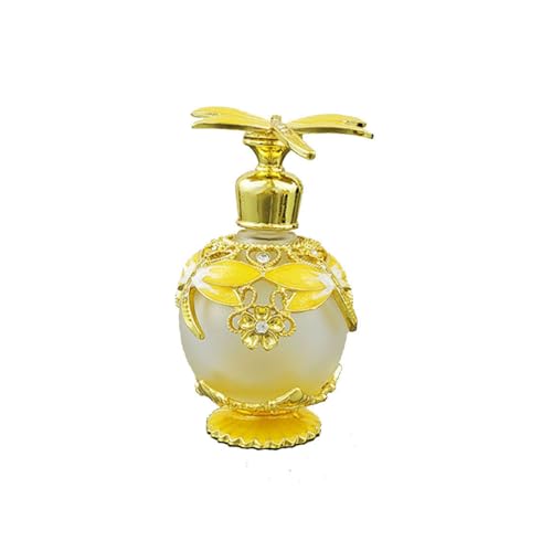 TONGNENGLIU 25ml Dragonfly Vintage Refillable Glass Perfume Bottle, Yellow (1 Pieces)