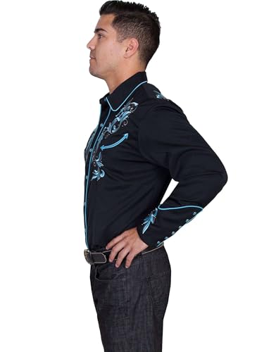 Scully Black Embroidered Men's Long Sleeve Snap Front Shirt P-8443