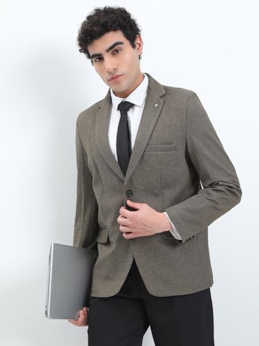 Image of SHOWOFFFF Men Solid Single Breasted Formal Blazer | Notched Lapel Full Sleeves Cotton Blazer for Mens | Slim Fit Regular Length Blazer for Men's